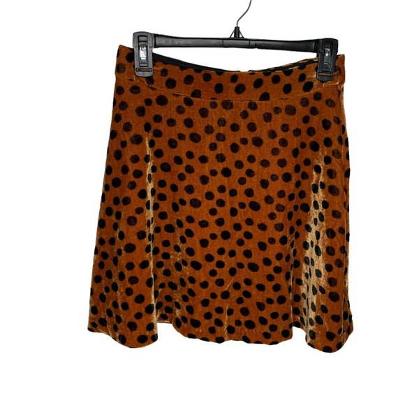 Madewell Orange Rust Leopard Dot Velvet Circle Mini Skirt - Picture 2 of 9